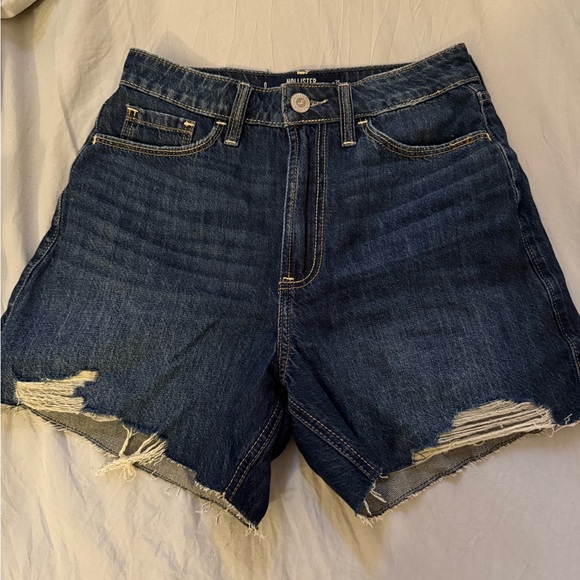 Hollister Pants - Hollister Women's Distressed Dark Blue Jean Shorts